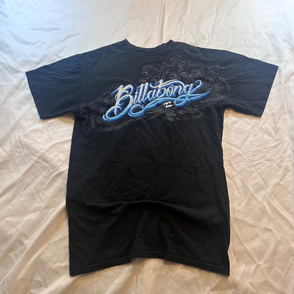 Billabong Mens Graphic T-Shirt Black Blue Script Logo Surf Skate Tee Medium